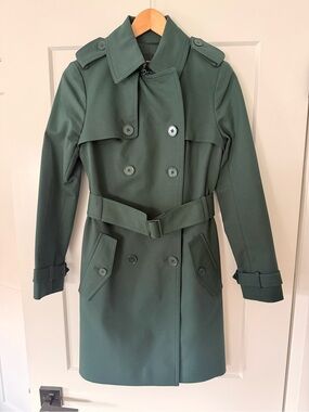 Club Monaco Forest Green Double-Breasted Trench Coat